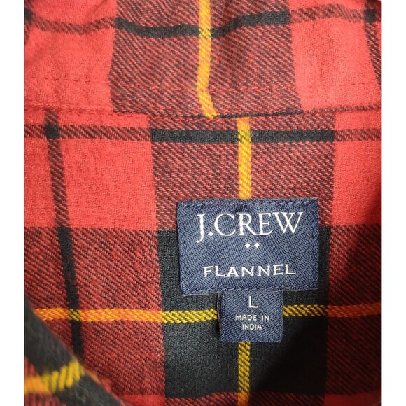 J Crew Flannel Shirt Men's Large Buffalo Plaid Red Black Long Sleeve Cotton - Picture 9 of 10